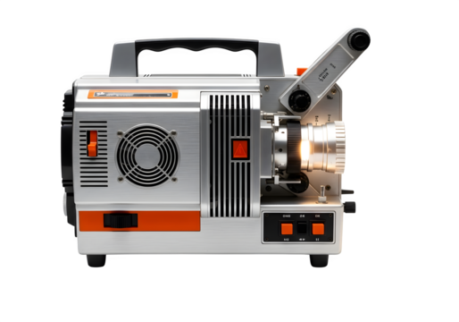 Vintage 8mm film projector, isolated on transparent background, a classic piece of technology for viewing home movies and cinematic memories