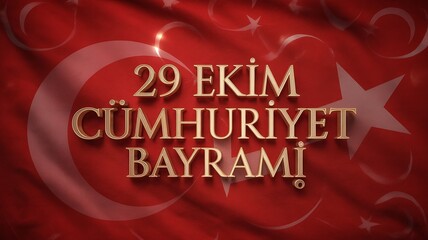 A vibrant and celebratory 29 ekim cumhuriyet bayrami background featuring the turkish flag and golden lettering