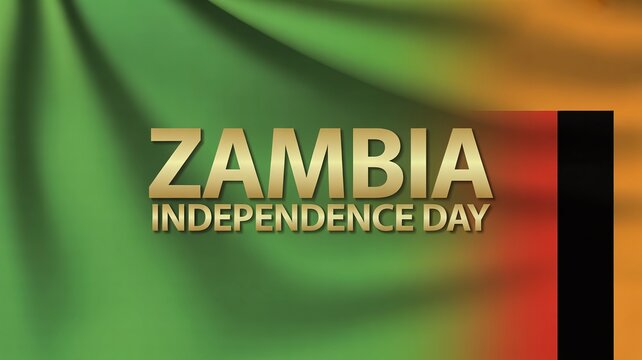 Commemorate zambia independence day with golden text and flag colors on a blurred background