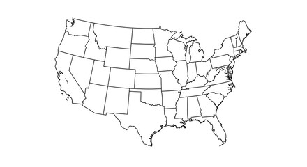 United States Map Outline on White Background