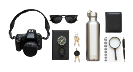 Essential everyday carry items arranged neatly for a stylish and organized presentation transparent background