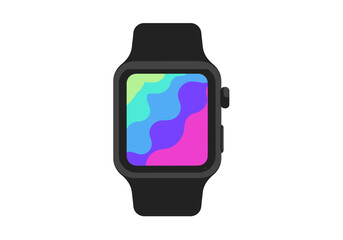 Digital smart watch with a colorful abstract screen wallpaper. Isolated vector illustration of a modern wearable technology gadget