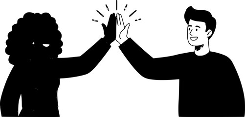 Two people greeting each other by giving high five icon. Vector graphic elements for teamwork, celebration, success, friendship
