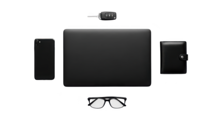 Modern wireless speaker system with compact subwoofer and two satellite speakers transparent background