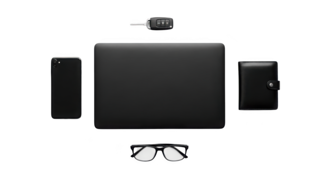 Modern wireless speaker system with compact subwoofer and two satellite speakers transparent background