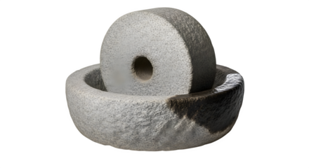 Closeup of an ancient stone mill used for grinding grains, isolated on transparent background a relic of traditional food preparation methods
