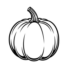Black and White Pumpkin Illustration on White Background for Autumn Designs