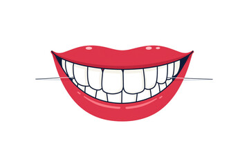 Sparkling white teeth gleam with a confident smile as dental floss removes debris for perfect oral hygiene