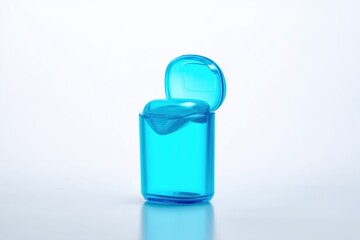Bright blue dental floss container open revealing clean hygiene essential for modern oral care routines