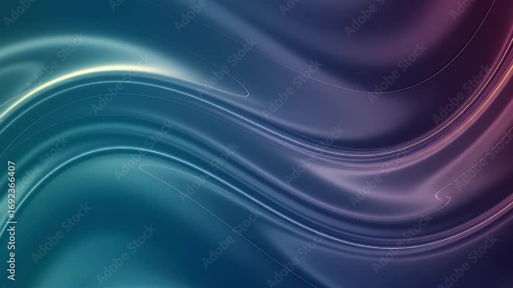 Poster a vibrant abstract background with smooth, flowing waves and glowing lines in a teal and purple grad