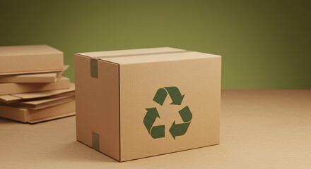 Sustainable Packaging A cardboard box shows recycling symbol for packaging solutions