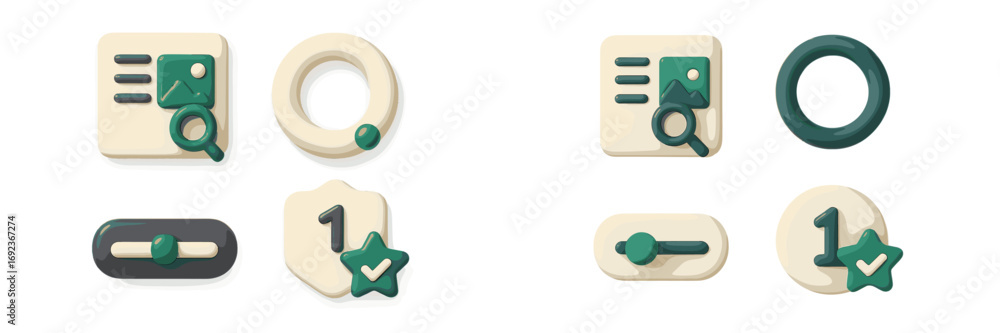 Fototapete 3d user interface icon set with search, loading, toggle switch, and achievement badge elements for w