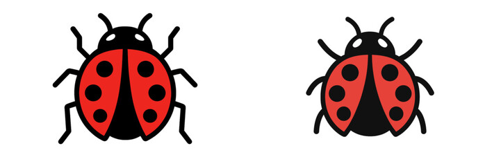 Simple ladybug icon set with two variations of a red and black beetle graphic isolated on a white background