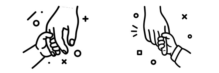 Child's hand holding an adult's finger in a minimalist line art style, symbolizing family, trust, and care