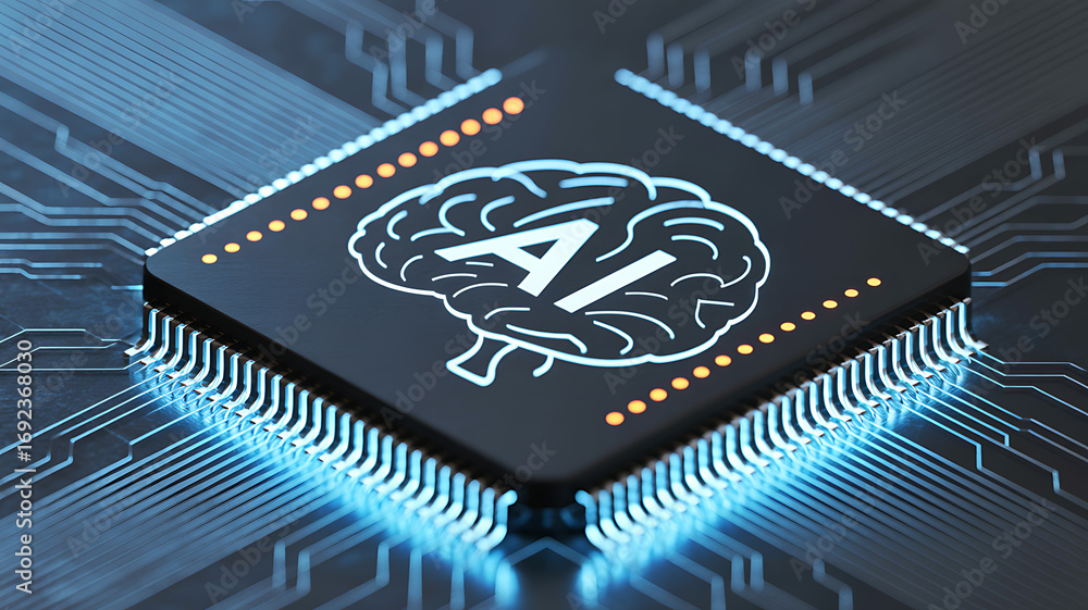 Aufkleber advanced ai microchip brain symbol futuristic technology concept digital intelligence circuitry