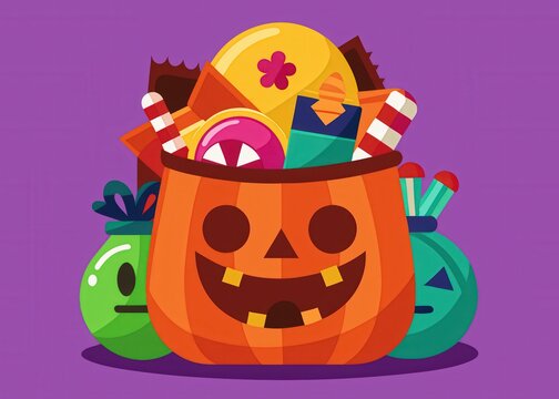 a halloween pumpkin with candy and candis in it