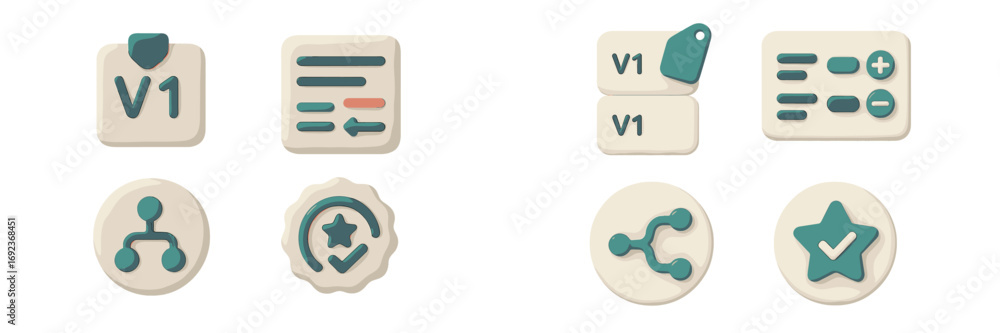 Fototapete 3d icon set for software development and version control including branch, commit, tag, and merge sy
