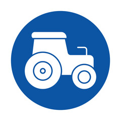 Simple White Tractor Icon on Blue Background for Agricultural Themes