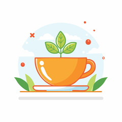 Orange Coffee Cup With Plant