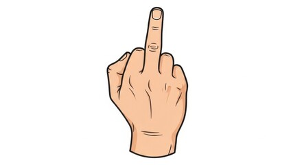 Hand Showing Middle Finger, Offensive Gesture, White Background.