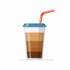 Layered Coffee Drink In Disposable Cup With Straw