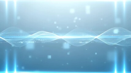 Abstract blue technology background with a glowing digital wave, light flares, and floating particles. - Powered by Adobe