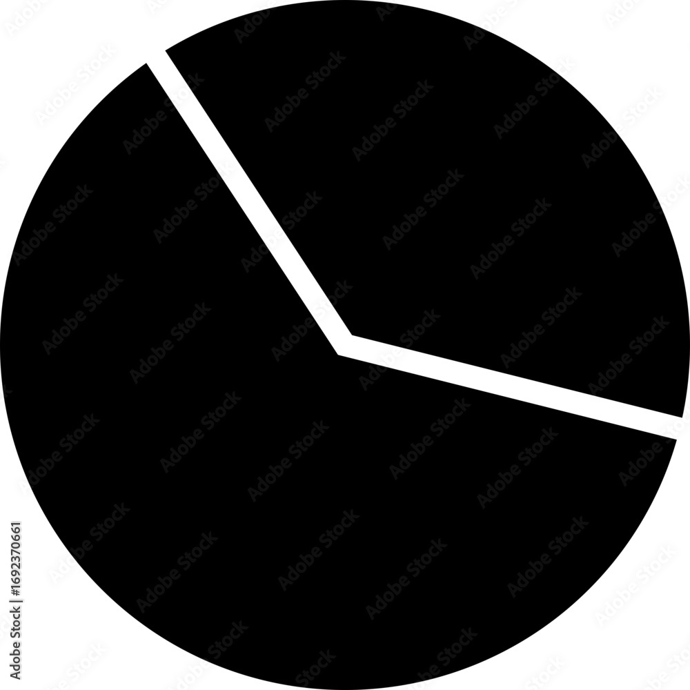 Poster pie chart icon. a black circle with two white lines dividing it into sections creating a pie chart i