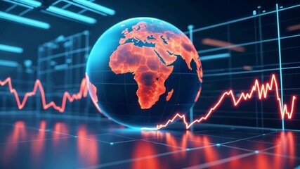Global stock market financial data visualization with glowing red earth digital charts and economic graph fluctuations - Powered by Adobe