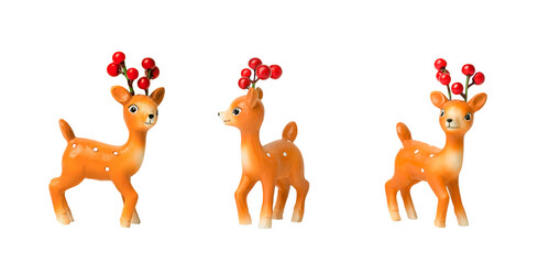 Funny Christmas deer, view from different sides. Colorful symbol for winter design