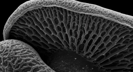 Fototapeta na wymiar A high-resolution SEM of a Lactarius indigo cap, showing the intricate, textured surface.