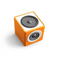 Obraz premium Compact modern orange speaker broadcasting digital sound design aesthetics