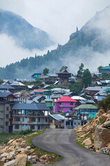 Panoramic View of Chitkul, Town Nestled Against the Mountain Range in Backdrop, Kinnaur, Himachal Pradesh, India.