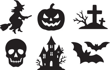 Spooky Halloween Elements Collection – Pumpkins, Ghosts, Bats, Witches, and Haunted Designs