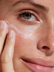 Woman Applying Cream to Face Close-Up