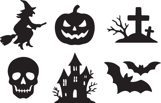 Spooky Halloween Elements Collection &ndash; Pumpkins, Ghosts, Bats, Witches, and Haunted Designs