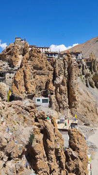 View of Dhankhar Monastery, Built in 11th Century is one of the Oldest Gompa in Spiti Valley, Dhankhar, Lahaul Spiti, Himachal Pradesh, India.