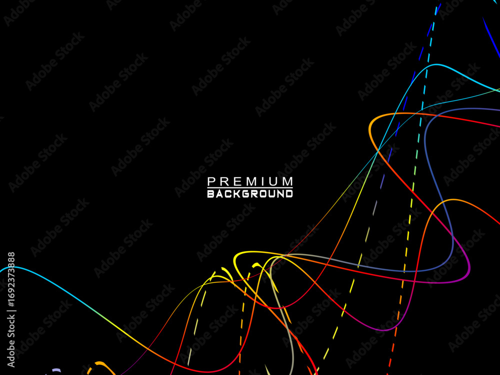 Poster background of colorful abstract waves flowing horizontally on a black background, suitable for moder