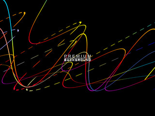 Background of colorful abstract waves flowing horizontally on a black background, suitable for modern designs, elegant posters, technology temples, etc.