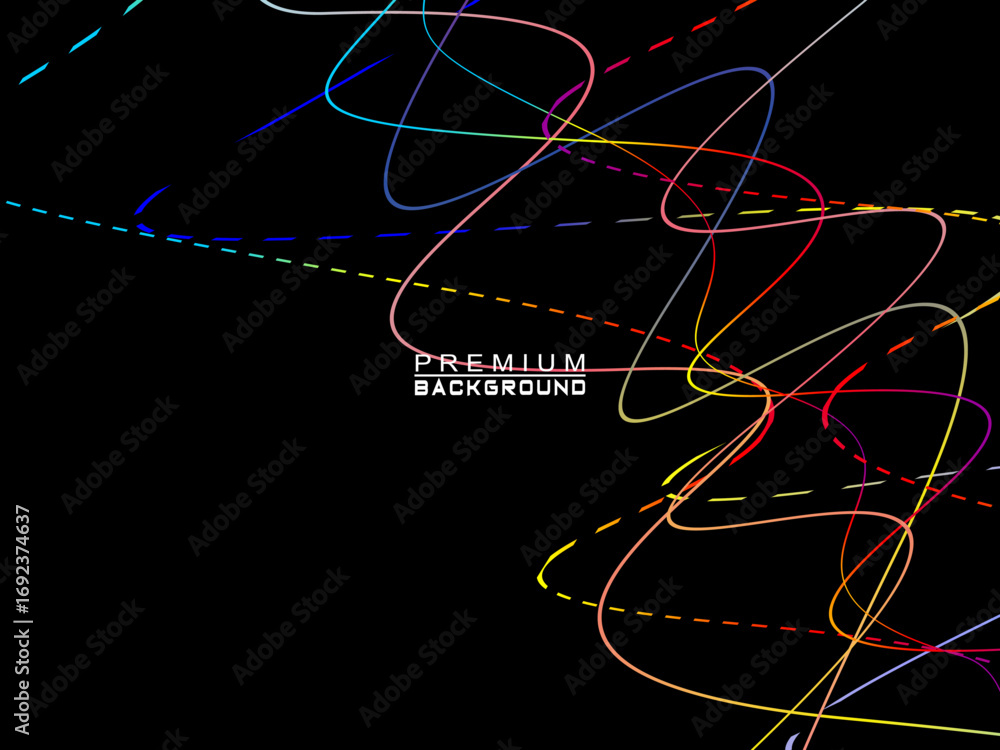 Poster background of colorful abstract waves flowing horizontally on a black background, suitable for moder