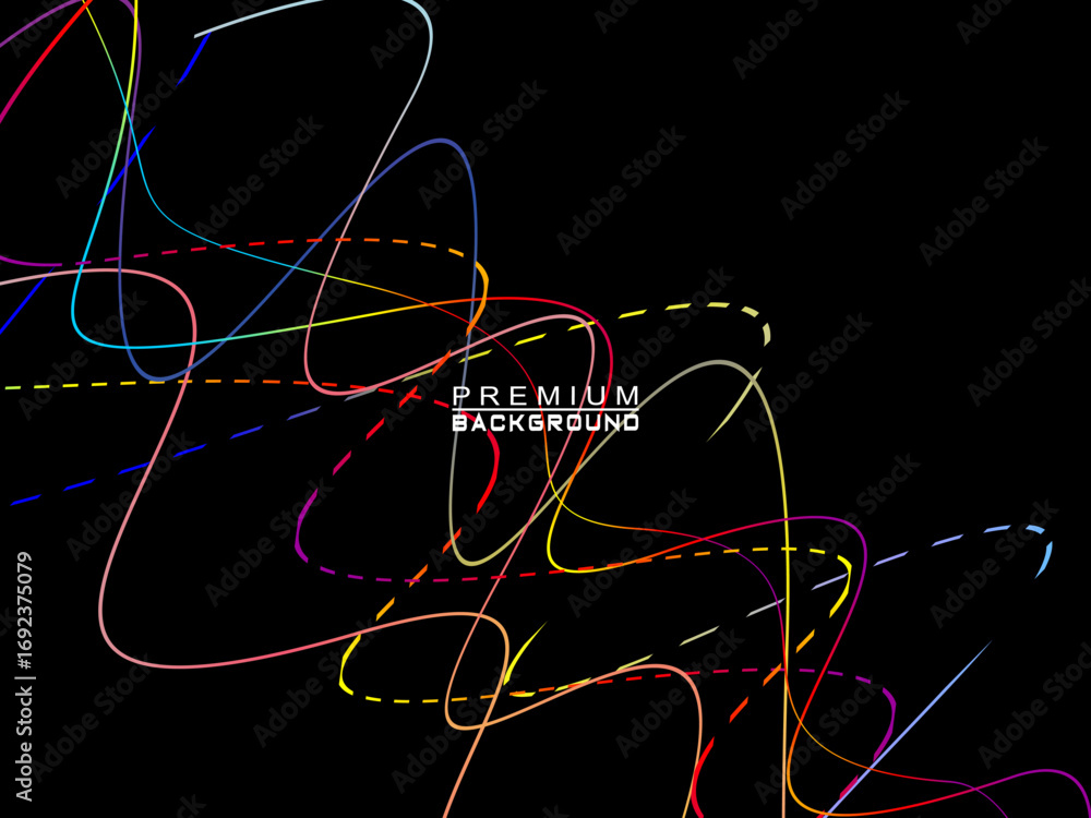 Poster background of colorful abstract waves flowing horizontally on a black background, suitable for moder