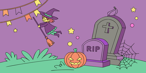 Witch over Runic Grave with Cauldron Glow