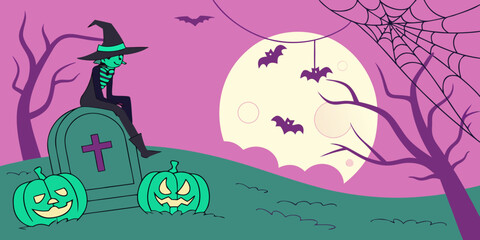 Scarecrow with Glowing Pumpkin Head and Bats