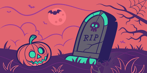 Creepy Clown Skull and Pink-Indigo Moon