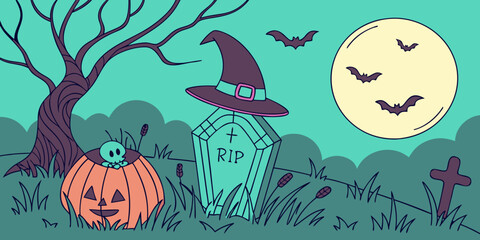 Ghost Child and Pumpkin Glow under Magenta Moon