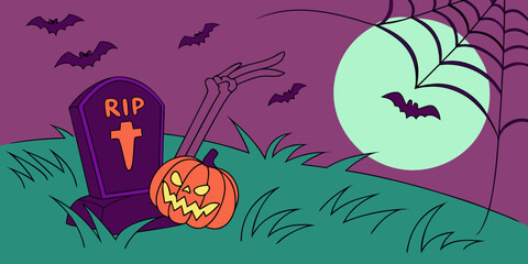 Skeletal Hand and Crimson Bats under Violet Moon