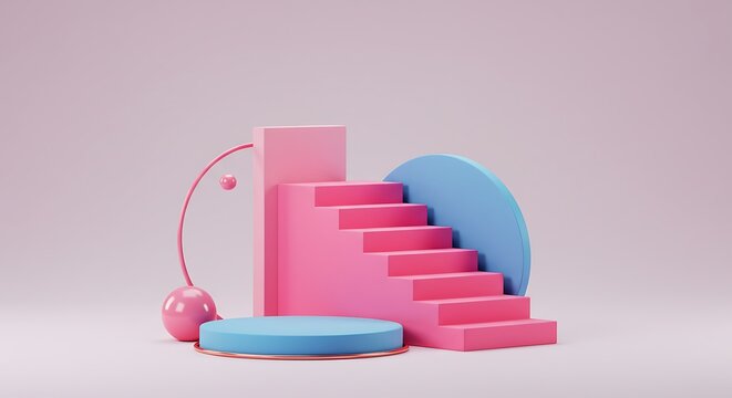 Abstract pink and blue geometric shapes. - Powered by Adobe