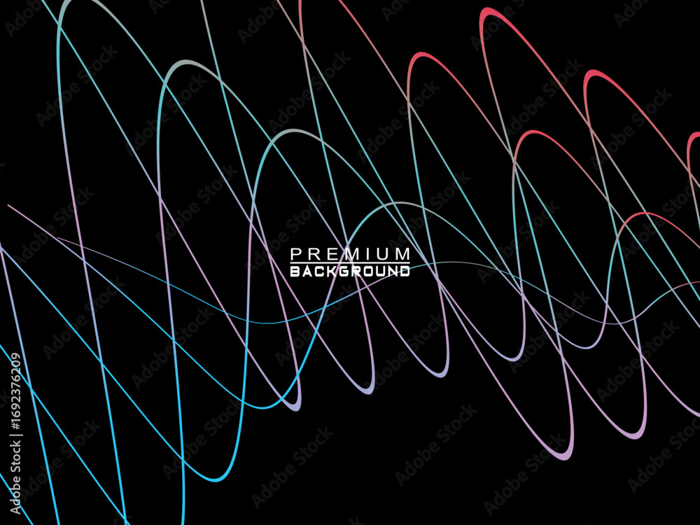 Poster background of colorful abstract waves flowing horizontally on a black background, suitable for moder