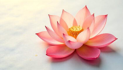 Pink Lotus Flower Blooming on Water Surface in Soft Light