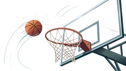 Basketball Hoop with Ball, Swish Shot, isolated on transparent background.