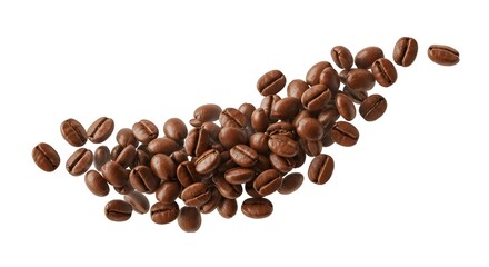 Fondo de caf&eacute; de caf&eacute; marr&oacute;n asado que cae fondo blanco aislado